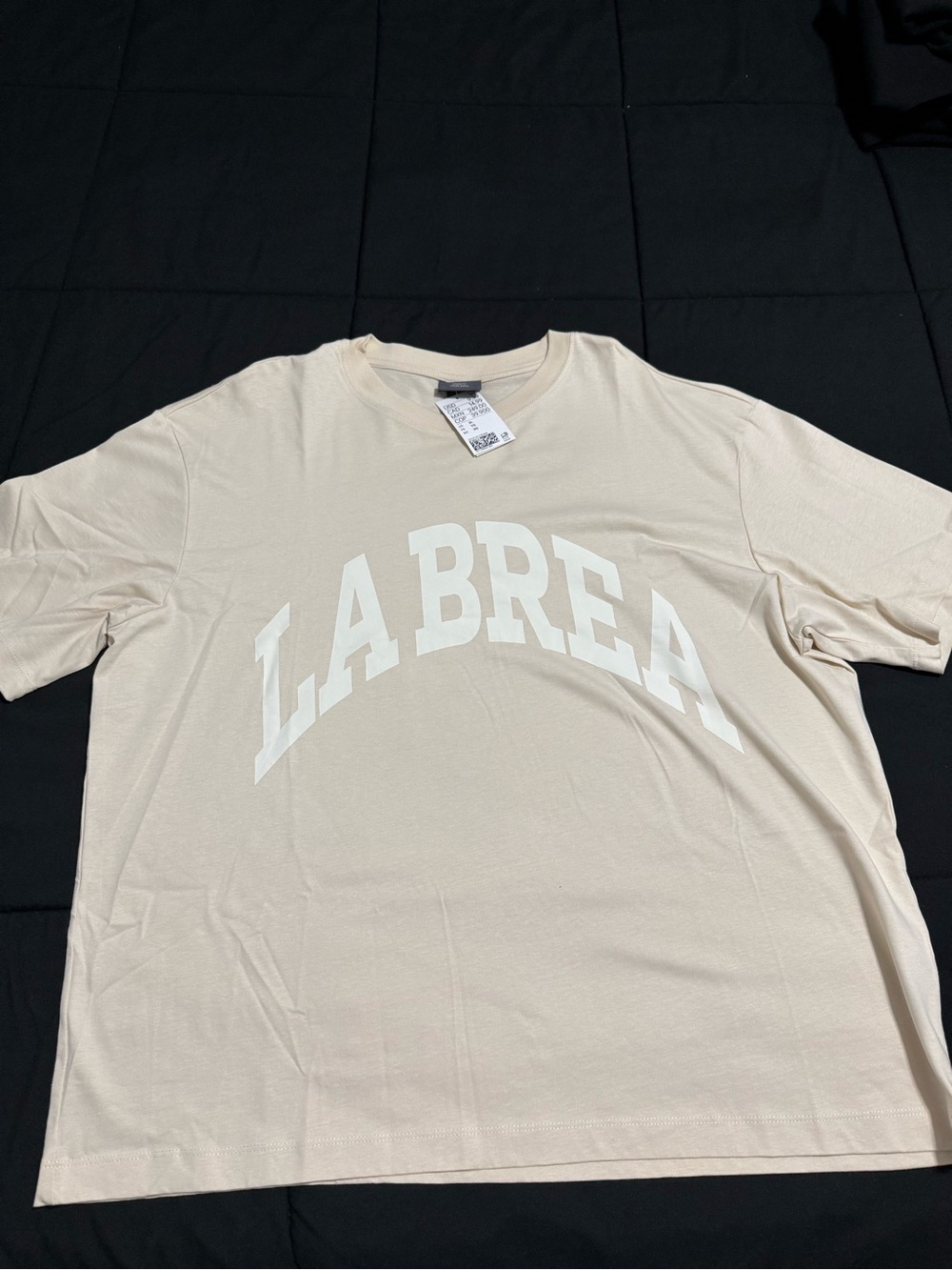 H&M Beige Crewneck T-Shirt with White LA BREA Print